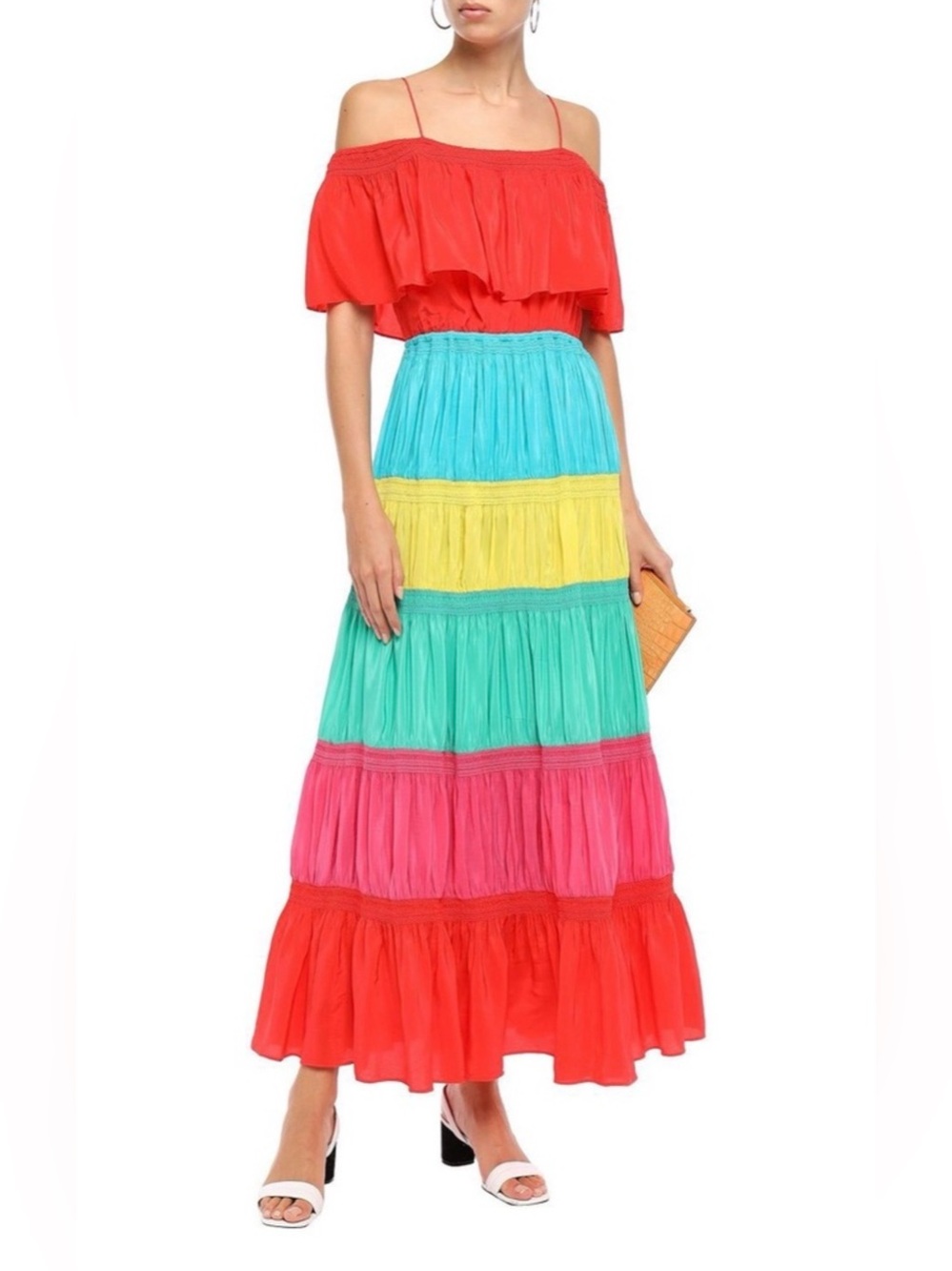 ALICE + OLIVIA Kia off shoulder color block maxi dress 6